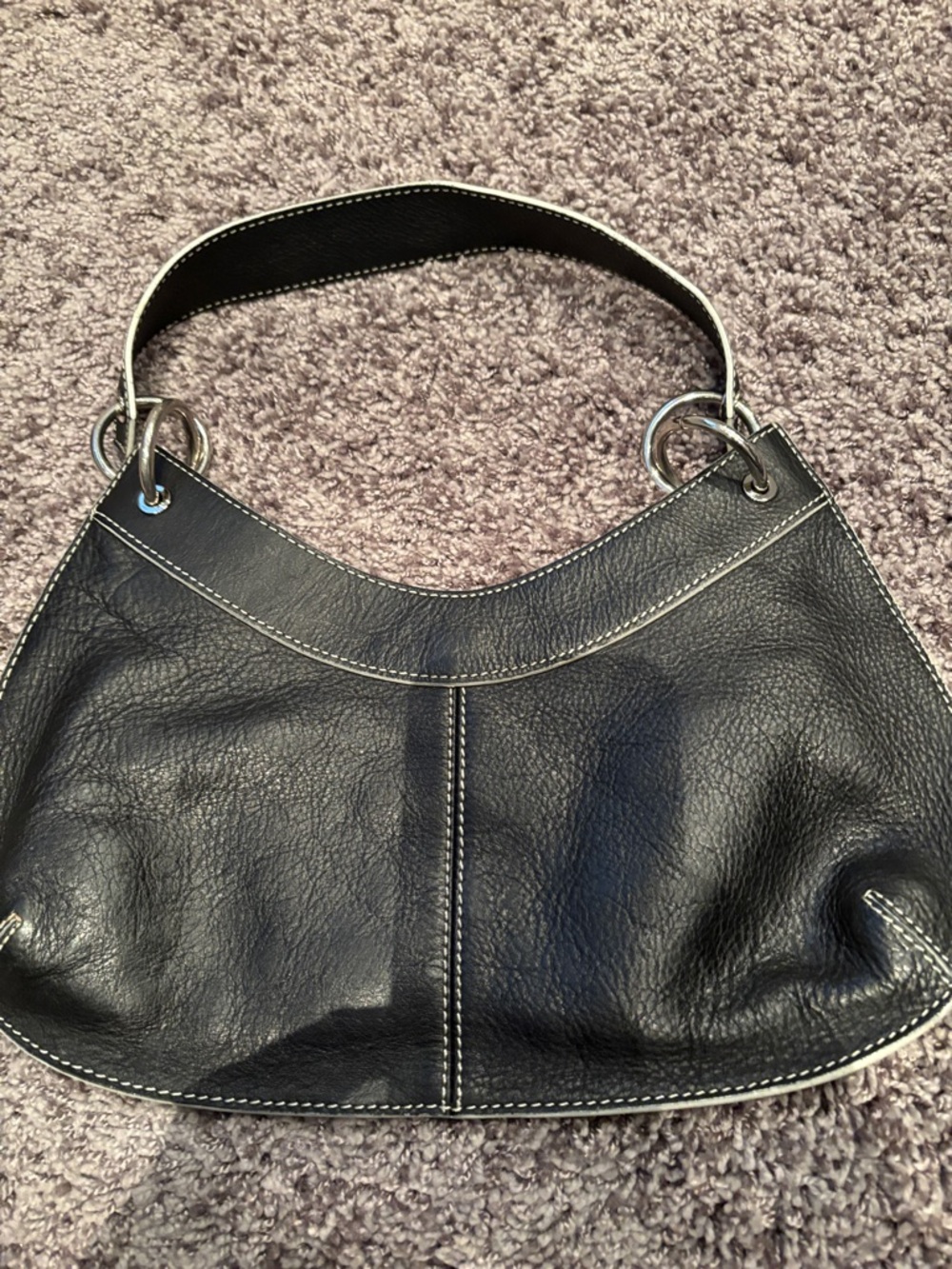 Banana Republic Black Leather Shoulder Hobo with Silver Rings